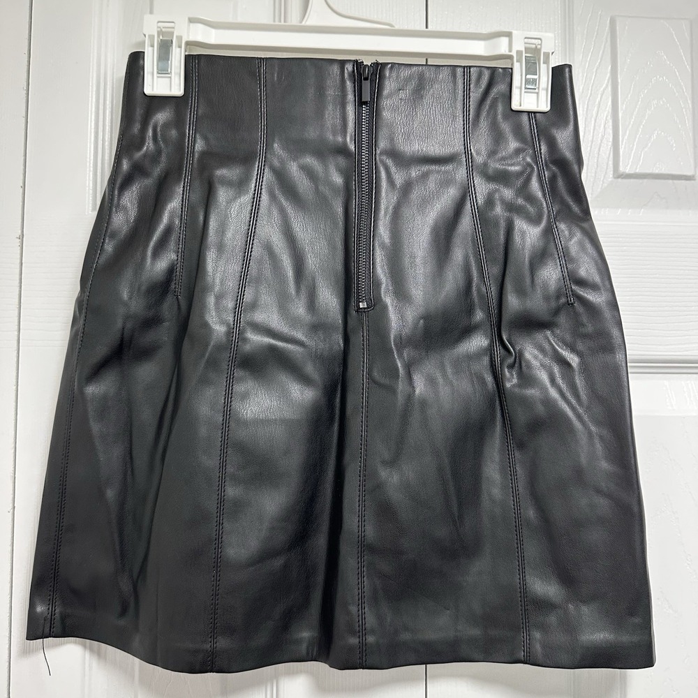 ZARA Black Faux Leather Long Flare Skirt Sz Small